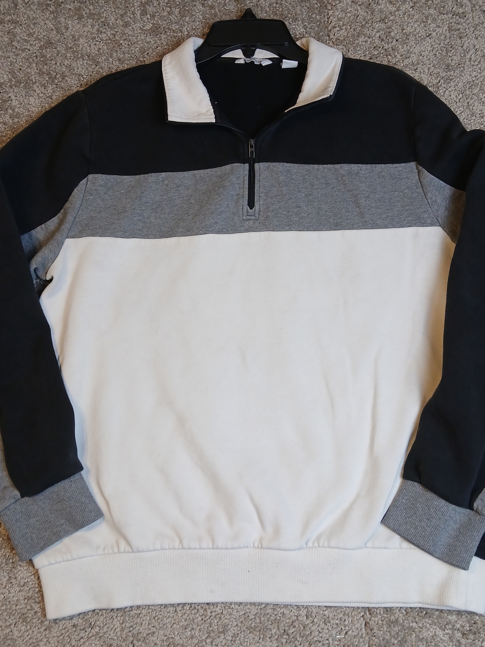 Calvin Klein Black and White Colorblock 1/4-Zip Pullover for Men - Large